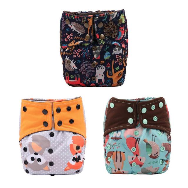 AIl in One Night AIO Cloth Diaper Nappy Sewn in Insert Reusable Washable (Animal Pack)