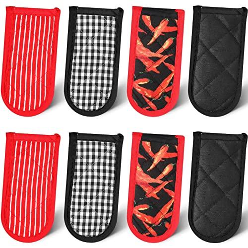 8 Pieces Pan Handle Sleeve Heat Resistant Pot Sleeve Grip Non-Slip Skillet Pot Holder Machine Washable Cast Iron Handle Cover Assist Handle Holder for Skillet Pan Griddle, 4 Styles, 3 x 6 Inch