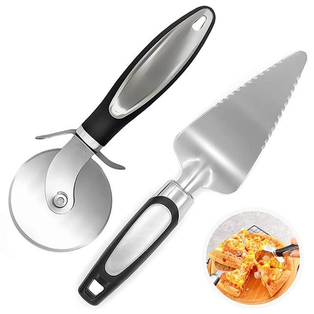 Pizza Cutter Wheel & Pizza Server Set, Non Slip Stainless Steel Sharp Pizza Slicer Cutter with Protective Blade Guard, Ideal for Pizza, Pies, Dough Cookies and Waffles, Dishwasher Safe
