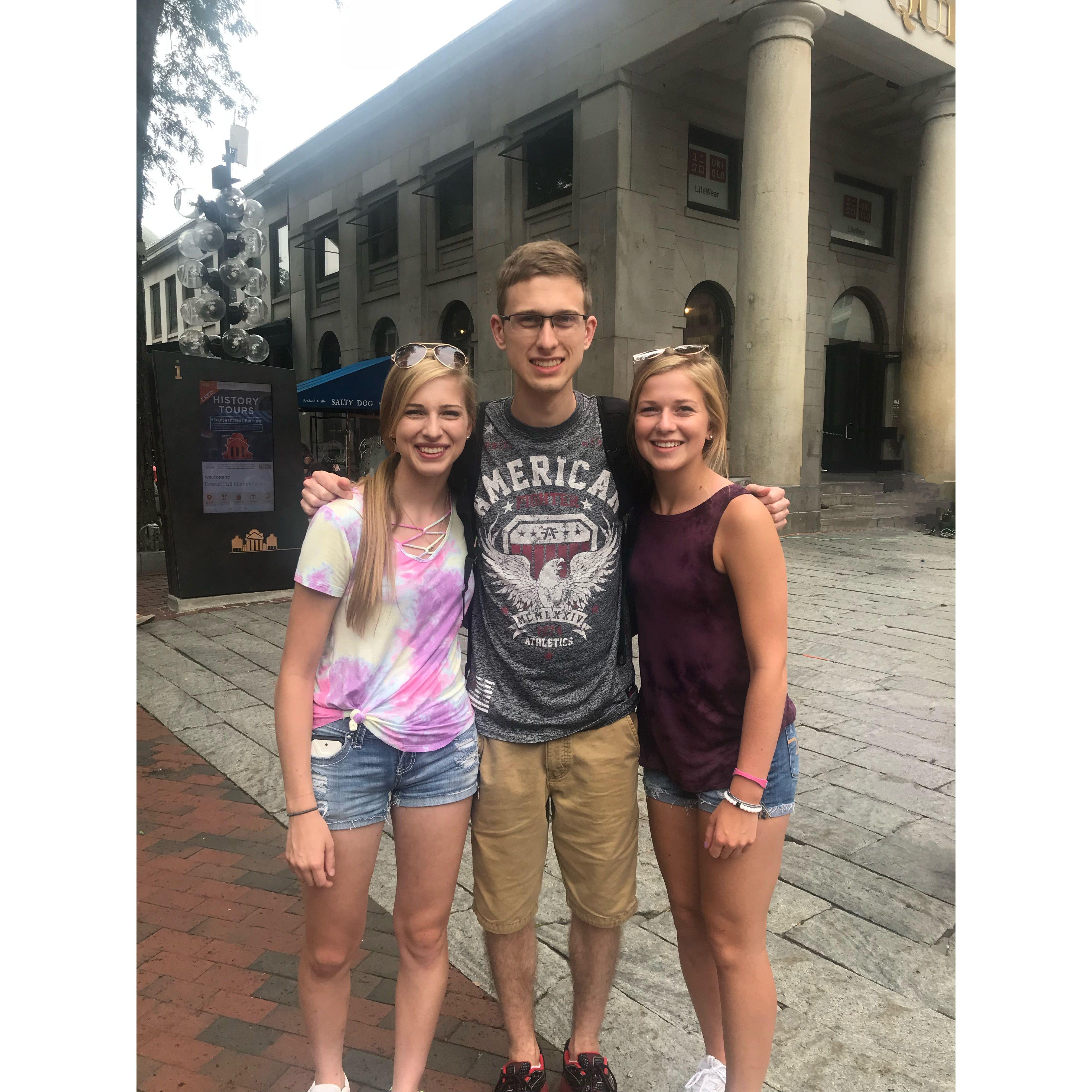 Bryce with his sisters, Bailey (left) & Brooke (right), when they visited him in Boston during his internship in 2018.