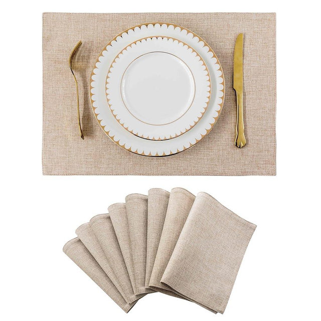 Home Brilliant Placemats Set of 8 Heat Resistant Dining Table Place Mats Plate Mat Cloth Placemats Kitchen Table Mats Indoor Outdoor, Light Linen