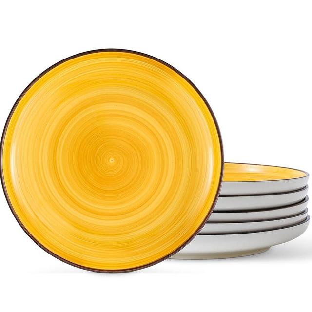 KOLLOV Dinner Plates Set of 6, 10 Inch Ceramic Dessert Plates, Stoneware Kitchen Plates Dish Det, Microwave Dishwasher Safe, Yellow
