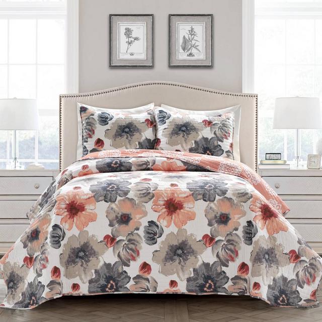 Lush Décor King 3pc Leah Quilt Set Coral/Gray