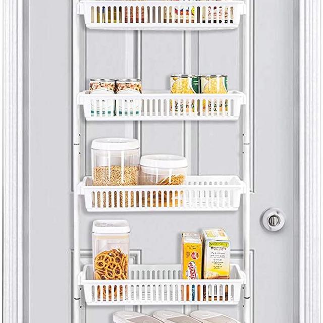 Smart Design Over The Door Pantry Organizer Rack w/ 6 Baskets - Steel & Resin Construction w/Hooks - Hanging - Cans, Spice, Storage, Closet - Kitchen (18.5 x 63.2 Inch) [White]