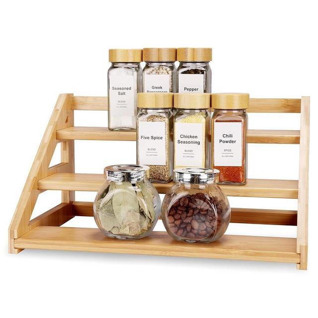 MNADSFKJ Bamboo Shelf,Cabinet Organizer Shelf,Countertop Organiser，Spice Rack, natural colour