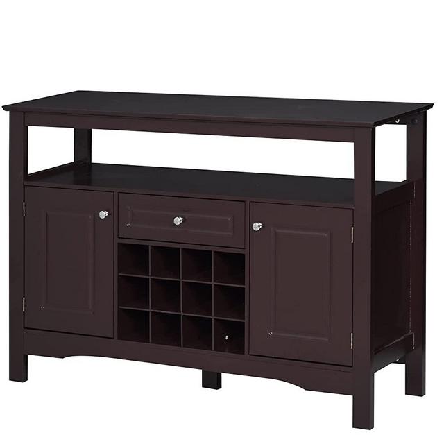 HOMCOM Modern Wooden Kitchen Buffet Bar Cabinet Storage with Drawer and 12-Bottle Wine Rack for Living Room, Espresso