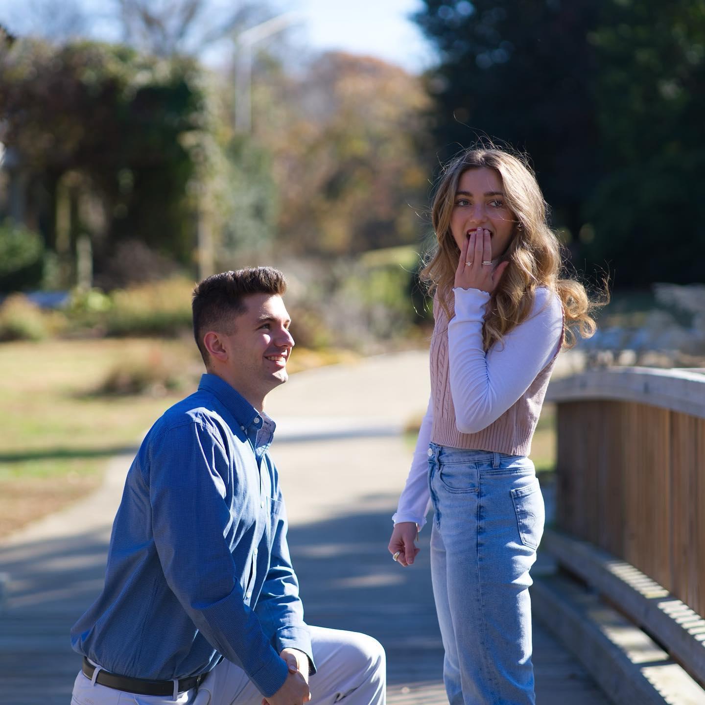 Over Thanksgiving break 2022, Nathan purposed to Aubrie at the Greensboro Arboretum and of course she said yes!