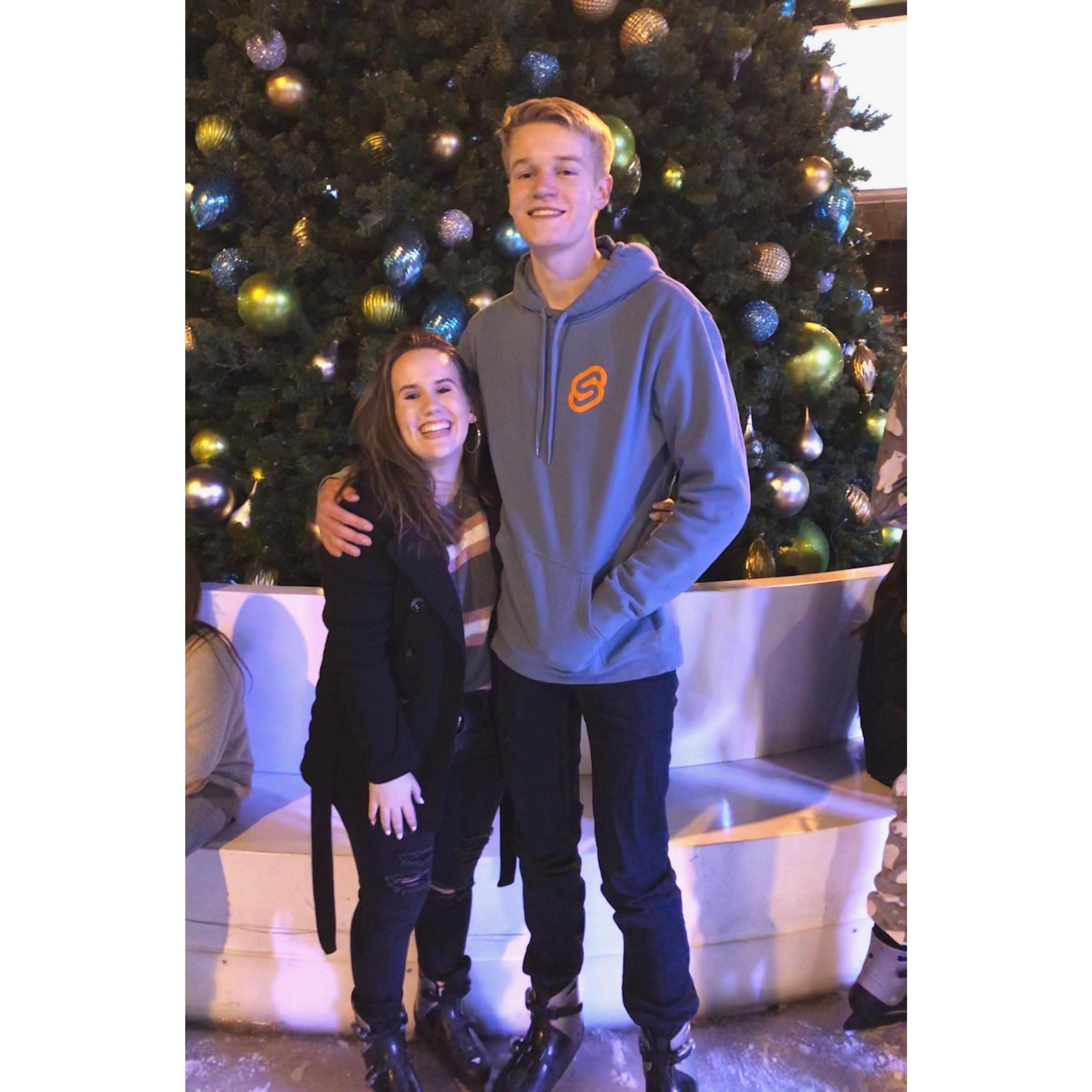Nick and Caitlin celebrated their first Christmas downtown with some ice skating!
