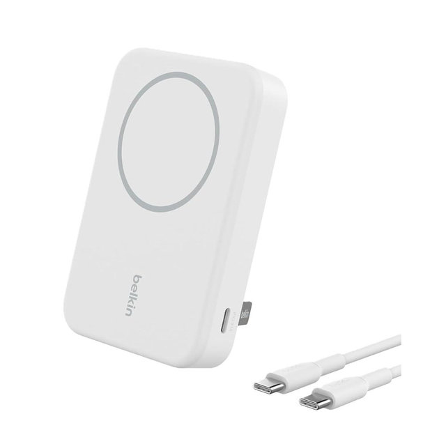 Belkin BoostCharge Pro Wireless Power Bank 10K w/ Qi2, MagSafe Compatible + Built-in Pop-up Kickstand - Compatible w/iPhone 16, 16 Plus, 16 Pro, 16 Pro Max, iPhone 15, iPhone 14, and More - White