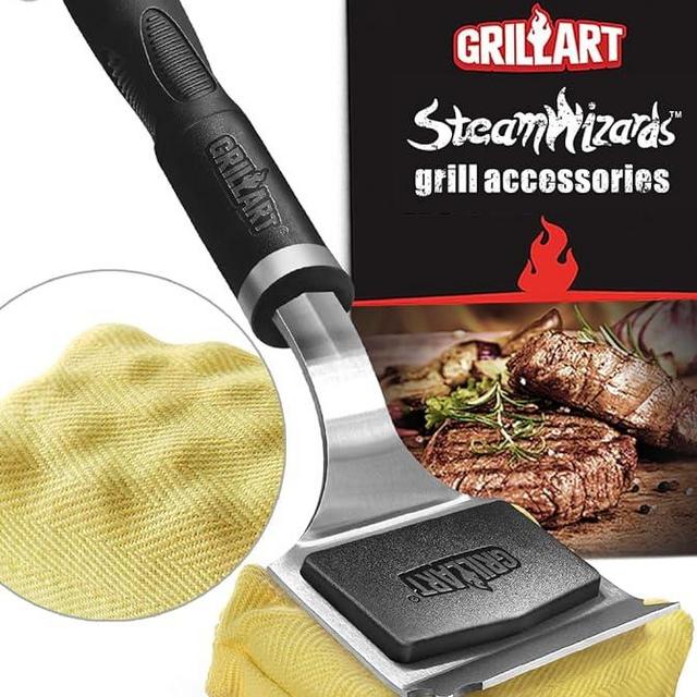 GRILLART Grill Brush for Outdoor Grill Bristle Free - Reinforced Grill Cleaner Scraper BBQ Brush - Replaceable Head Barbecue Grill Cleaning Brush - Safe BBQ Accessories Grill Tools - Gifts for Men/Dad
