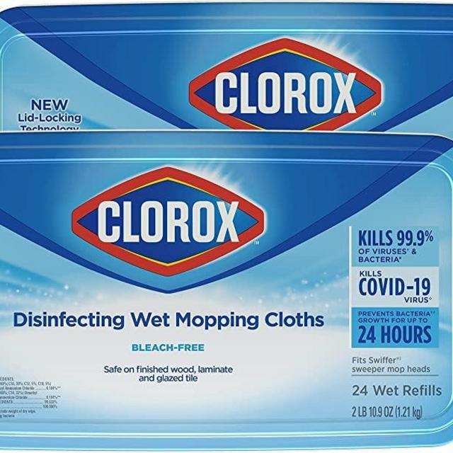 Clorox Disinfecting Wet Mopping Cloths, Rain Clean, 24 Wet Refills (Pack of 2)