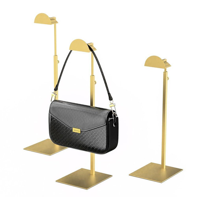 Purse Display Stand Adjustable Height Gold Purse Rack for Handbags Necklaces Scarves Hats & Headphones 14" - 24" Purse Hanger Shelf for Retail Display