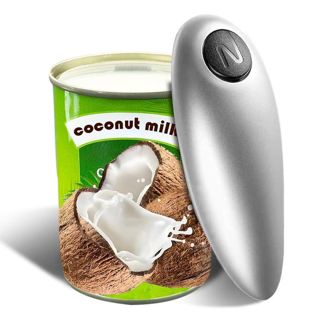One-touch electric can opener - Automatic, Safe & Smooth Blade for Arthritis - Kitchen Gadget, 2 AA Battery-Operated, Magnetic Lid Holder, Refined Handheld Size (Sliver)