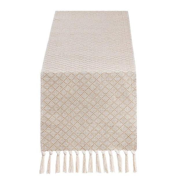 12 x 72 inches Farmhouse Style Cotton Line Table Runner with Handmade Fringe, Rustic Woven Jute Village Dining Room Table Runners Burlap Dresser Decor - Check