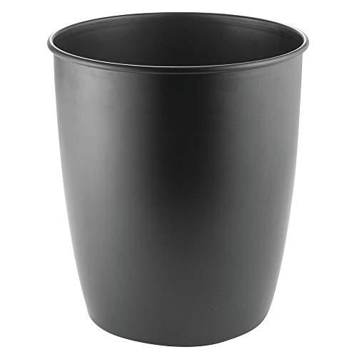 mDesign Round Metal Small Trash Can Wastebasket, Garbage Container Bin for Bathrooms, Powder Rooms, Kitchens, Home Offices - Steel - Matte Black