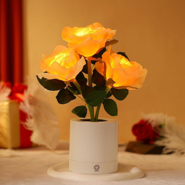 WSYEAR Forever Yellow Rose Flower Lamp Touch Lamp Mothers Day Christmas Valentines Day Birthday Gifts for Women Her Wife Girlfriend Daughter, Decor for Bedroom