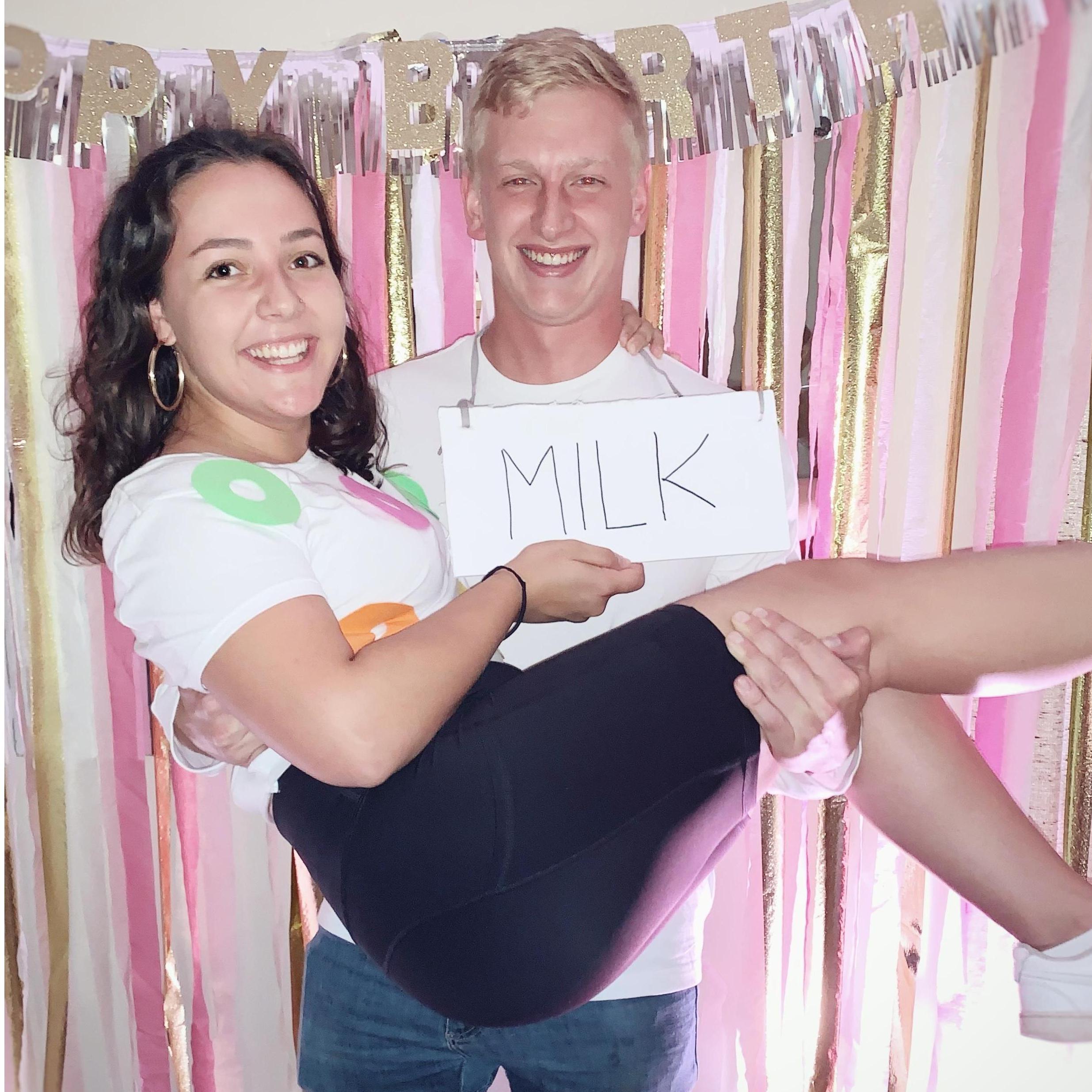 Theme party fun as 'Milk' and 'Cereal'