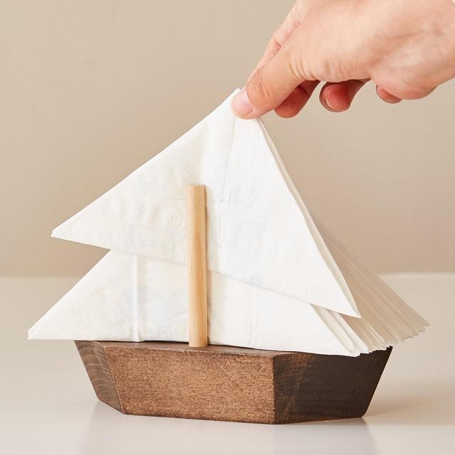 Wooden Sailboat Napkin Holder - Decorative Tabletop Napkin Dispenser