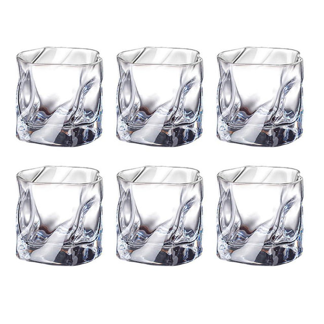 chislim Twisted Tumbler Glass Set of 6,Creative Glass Beer Glass,Irregular Twisted Liquor Glasses for Cool Water,Milk,Coffee,Whiskey (Transparent)