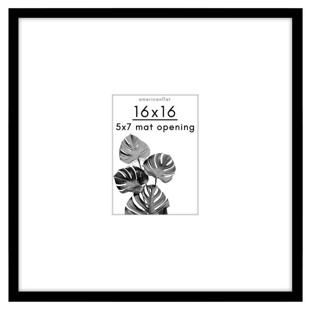 Americanflat 5x7 Picture Frame With Oversized Mat 16x16 Frame - Shatter-Resistant Glass Front Cover - Black