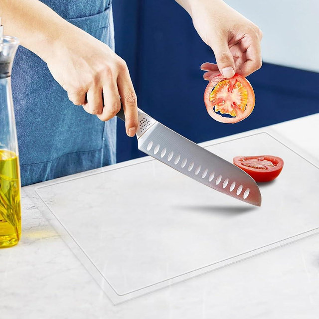 Acrylic Cutting Board with Juice Groove, Non Slip Clear Cutting Board with Counter Lip, 16"x12.5" Cutting Boards for Kitchen Countertop, Aesthetic Kitchen Décor