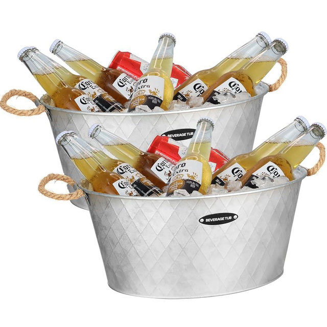 iHoo Galvanized Tub, Beverage Bucket with Handles, 2 Pcs Large Ice Buckets for Parties -Galvanized Drink Buckets for Indoor or Outdoor Bars