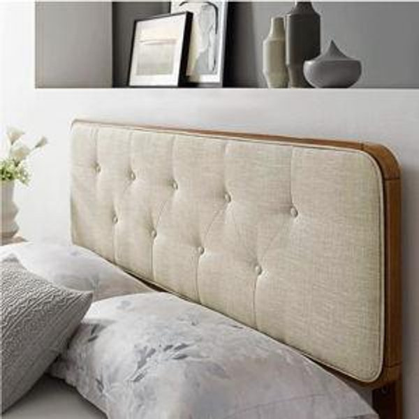 Modway MOD-6234-WAL-BEI Collins Tufted Queen Fabric and Wood Headboard, Walnut Beige
