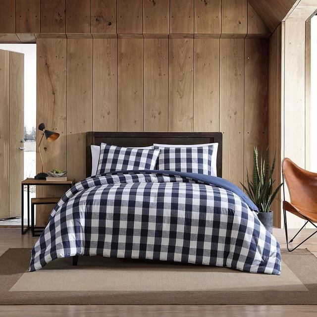 Eddie Bauer - King Duvet Cover Set, Reversible Cotton Bedding with Matching Shams, Stylish Plaid Home Decor (Lakehouse Blue, King)
