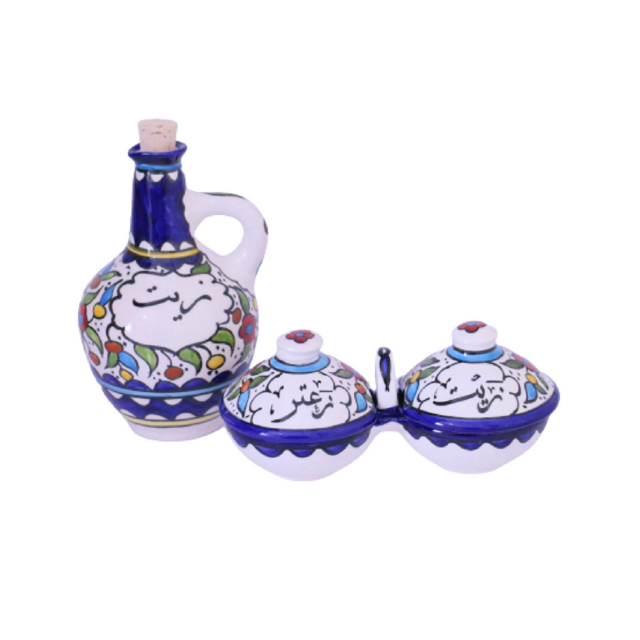 Zaatar with Zeit Ceramic Bowl & Oil Decanter Serving Set