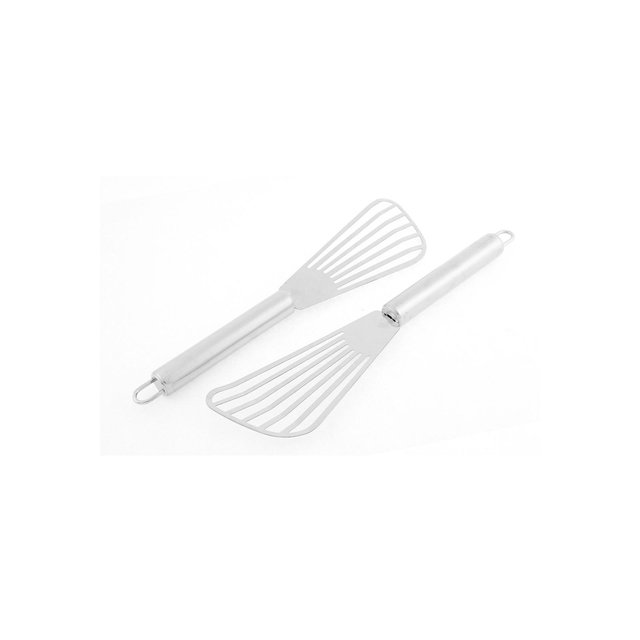Unique Bargains Kitchen Stainless Steel Fish Slotted Pancake Spatulas and Turners Silver Tone 2 Pcs