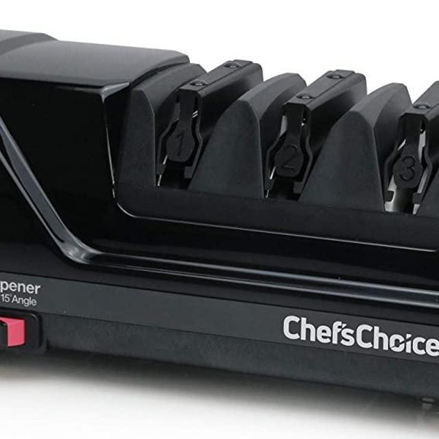 Chef'sChoice 15XV EdgeSelect Professional Electric Knife Straight and Serrated Knives Diamond Abrasives Patented Sharpening System, 3-Stage, Black