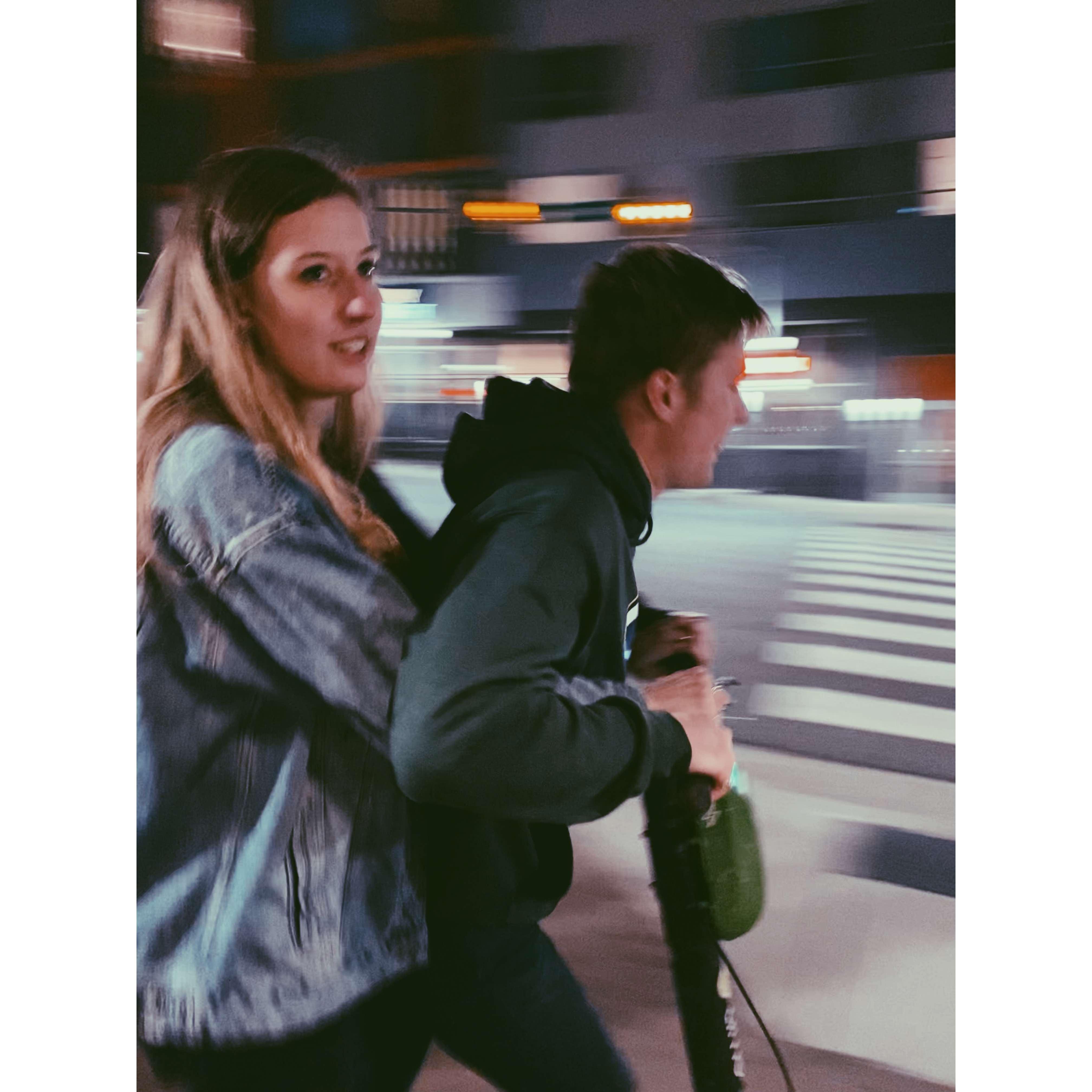 Our first pictures together on my birthday! We shared a Lime scooter in Raleigh and almost died multiple times. Best birthday yet!