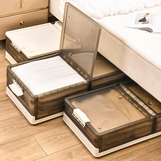 Under Bed Storage 2 Pack, Stackable Under Bed Storage Containers with Wheels, Folding Plastic Storage Box with Lid，Under Bed Storage Bins Drawer for Clothes, Shoes,Blankets