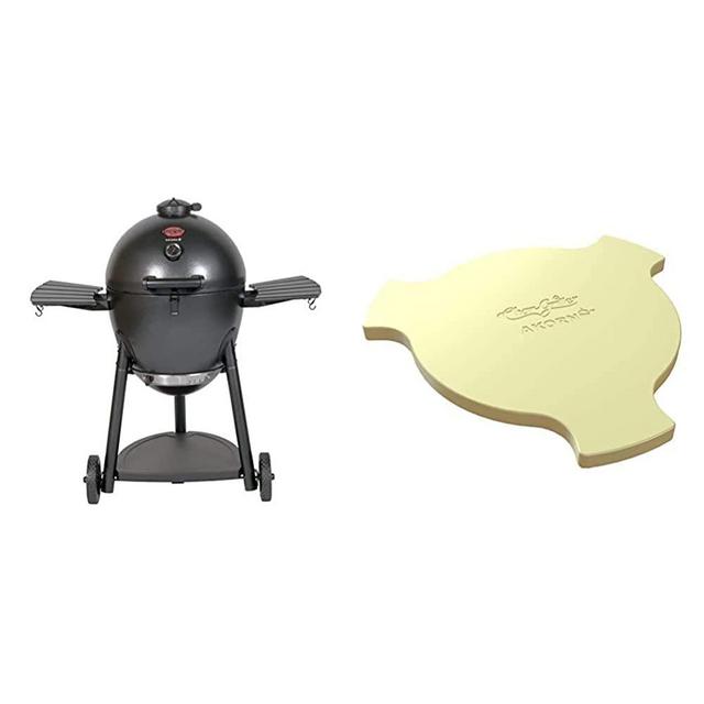Char-Griller E16620 Akorn Kamado Charcoal Grill, Graphite & 6201 AKORN Smokin Ceramic Smoking Stone, Ivory