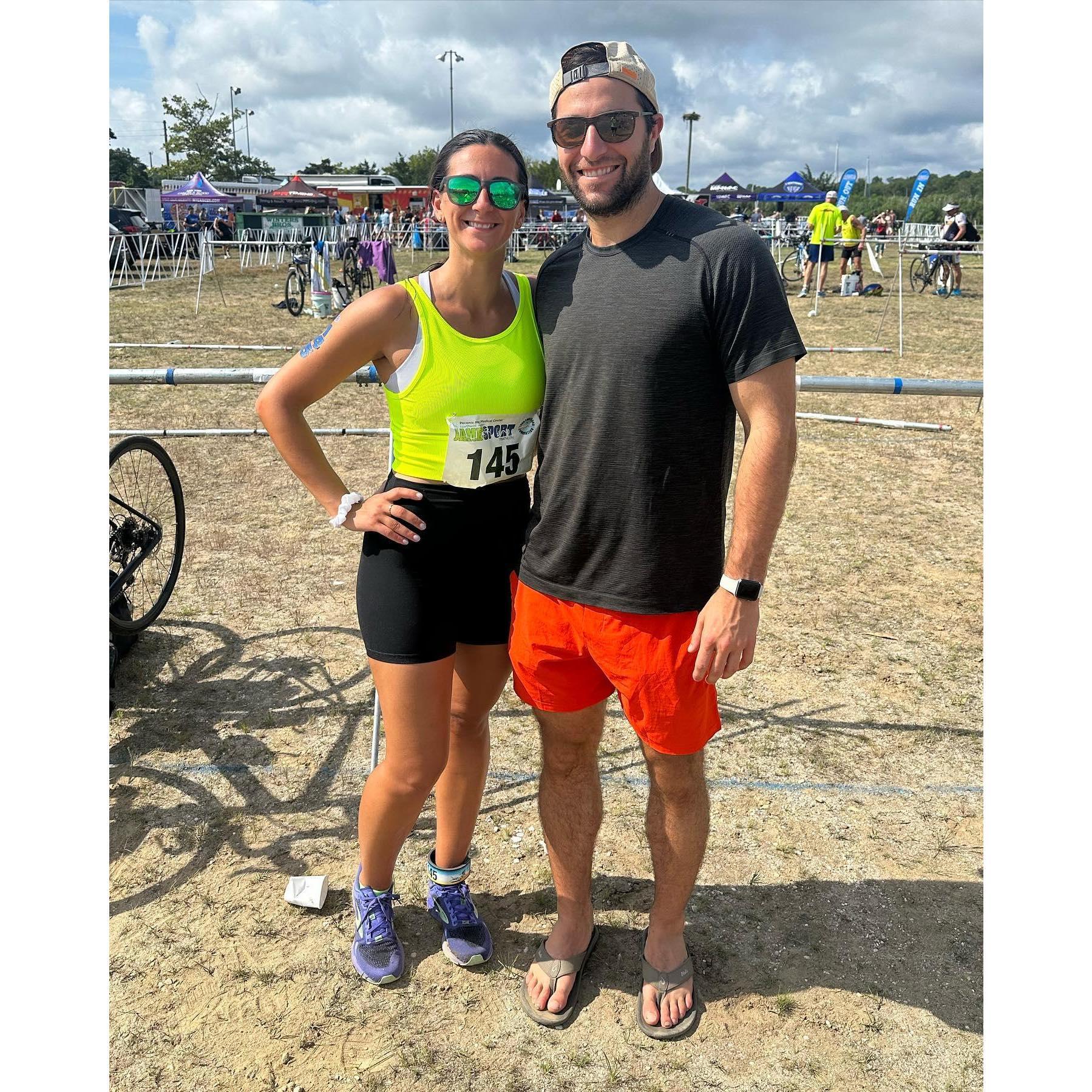 Post Natalie's first Triathlon. Of course Natalie's Apple watch died right before her race, but was able to use Thomas's Garmin watch. Sadly he got all the credit for the step count that day.