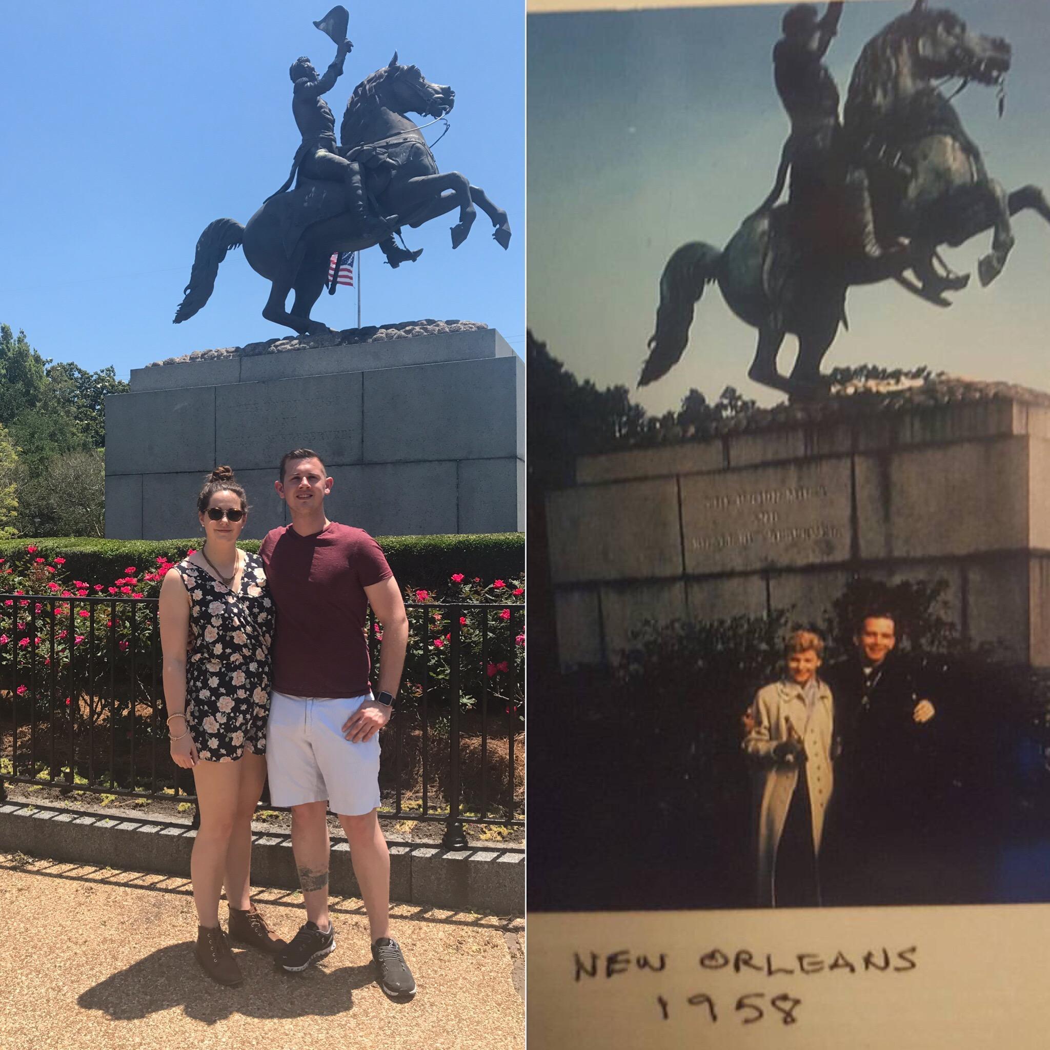 Recreating a photo of Caroline's grandparents in NOLA.