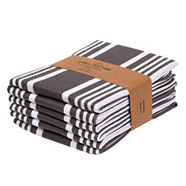 Urban Villa Kitchen Towels,Trendy Stripes, 100% Cotton Dish Towels, Mitered Corners, (Size: 20X30 Inch), Dove Grey/White Highly Absorbent Bar Towels & Tea Towels - (Set of 6)
