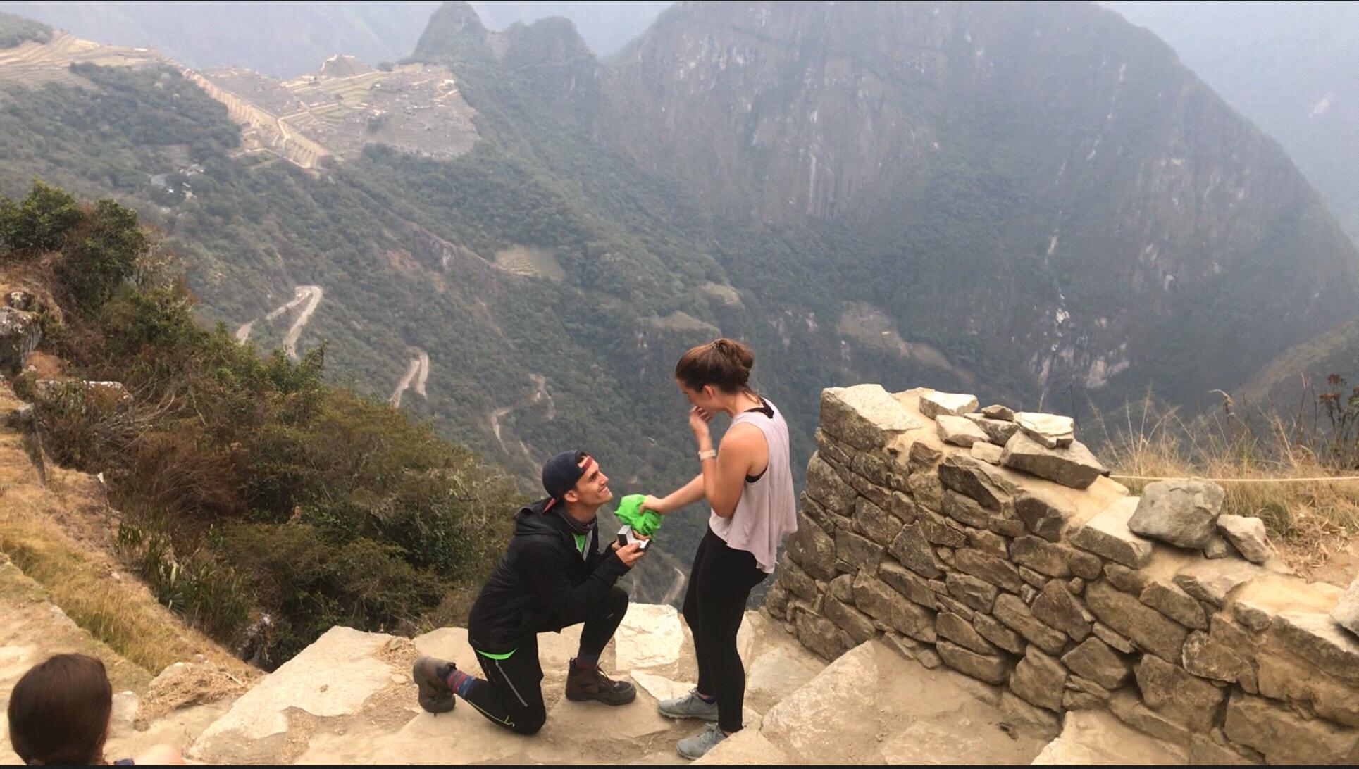 She said "yes"! The proposal at Machu Picchu in Peru.