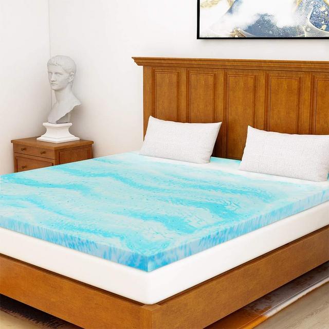 Milemont Mattress Topper Queen, 3-Inch Cool Swirl Gel Memory Foam Mattress Topper, Blue