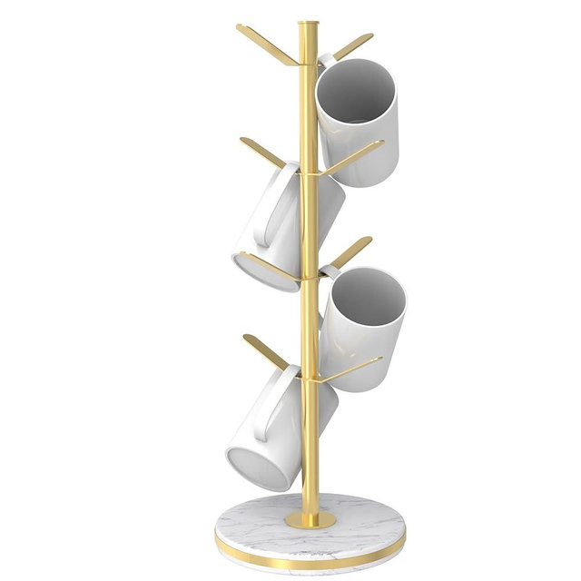 ZYZWTG Marble Mug Holder Tree, 8 Hooks Coffee Cups Stand, New Upgraded Stable Mug Stand for Kitchen Counter Cabinet Cafe Gold