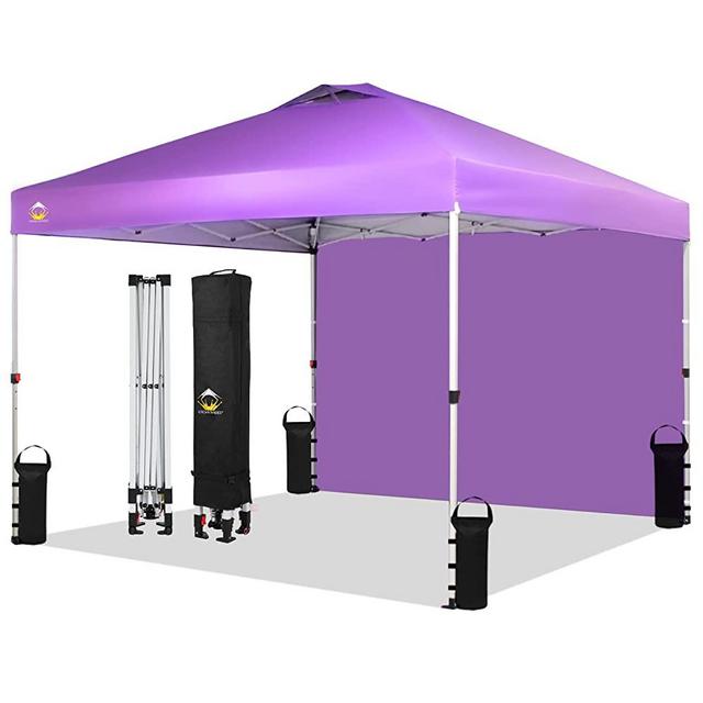 CROWN SHADES 10x10 Pop up Canopy Instant Commercial Canopy Including 1 Removable Sidewall, 4 Ropes, 8 Stakes, 4 Weight Bags, STO 'N Go Bag, Purple