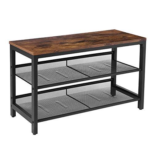 HOOBRO Shoe Bench, 3-Tier Shoe Rack, Industrial Shoe Storage Unit Flat & Slant Adjustable Shoe Organizer Shelf for Entryway, Living Room, Hallway, Easy Assembly, Rustic Brown BF01HX01