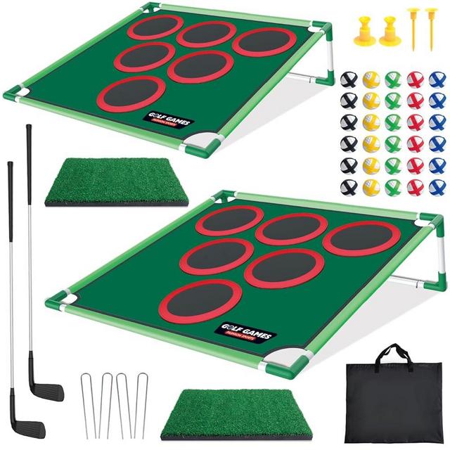 Mostop Golf Chipping Game Set of 2 - Yard Golf Cornhole Games for Adults - Chipping Practice Backyard BattleGolf Game Include 30 Sticky Balls, 2 Clubs, 2 Putting Mats, Great Gift for Dad Golfer