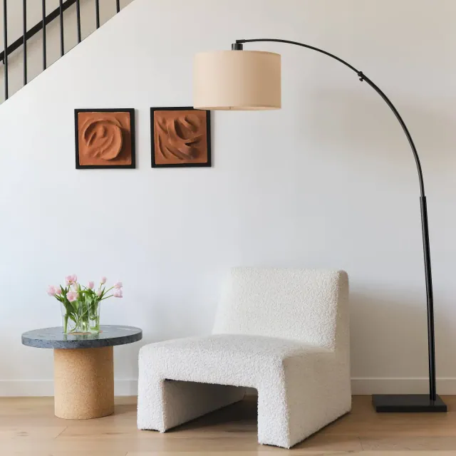 Brightech Logan Mid-Century Marble Base Arc Floor Lamp Matte Black