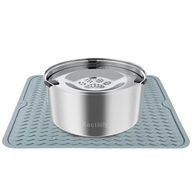 Kactoily 3L Large Capacity Stinless Steel Dog Water Bowl and Waterproof Silicone Dog Food Tray, Slow Down Drinking Pet Water Bowl