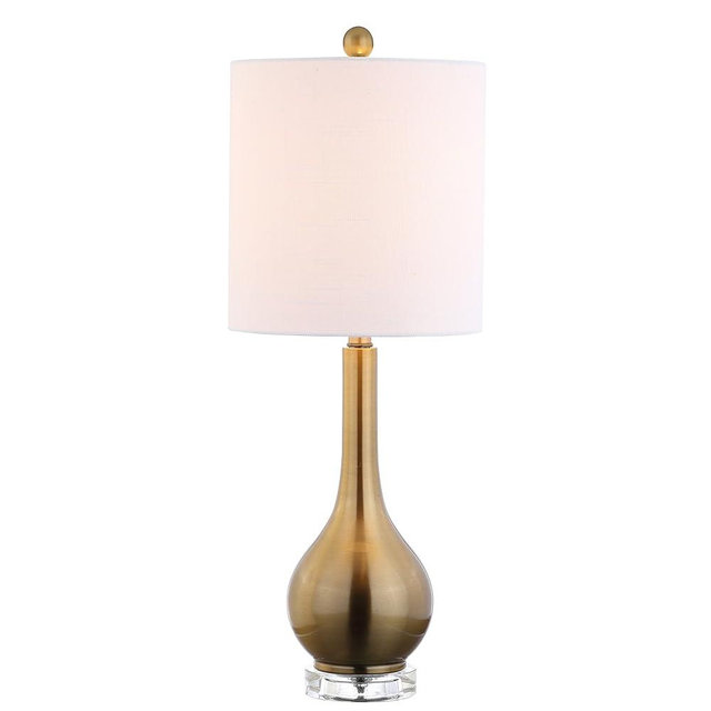 JONATHAN Y JYL5010A Dylan 25" Metal/Crystal Teardrop LED Table Lamp Contemporary Transitional Bedside Desk Nightstand Lamp for Bedroom Living Room Office College Bookcase, Brass Gold