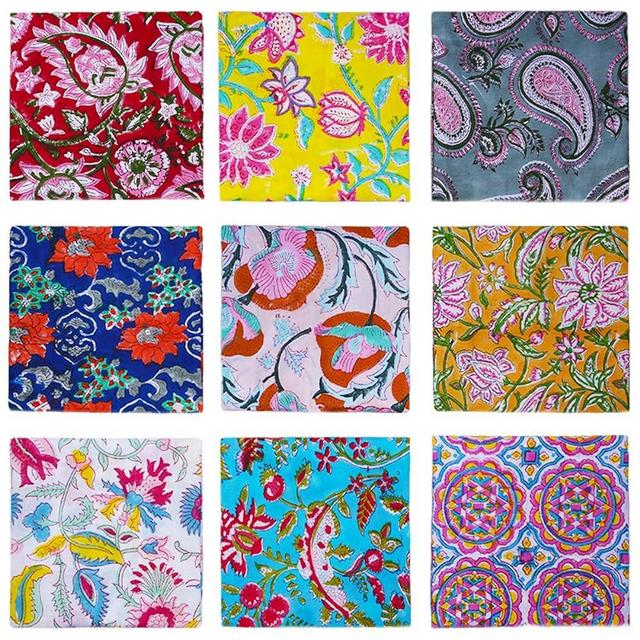 DIYANAIMPEX 10 Pc Cotton Cloth Napkins Hand Block Print Hand Made Size 16x16 Inch Printed Home Decor Indian Eco Friendly Mix Lot Dinner Napkins (Multicolour)