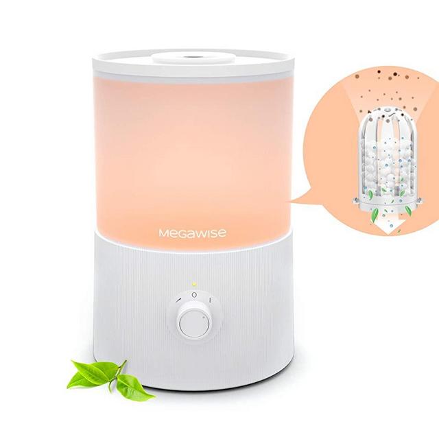 MEGAWISE Cool Mist Humidifiers for Bedroom with Demineralization Water Filter, 1 Gal Essential Oil Diffuser with 7-Color Night Light for Baby, Adjustable Mist Output, Up to 40H, Top-Refill
