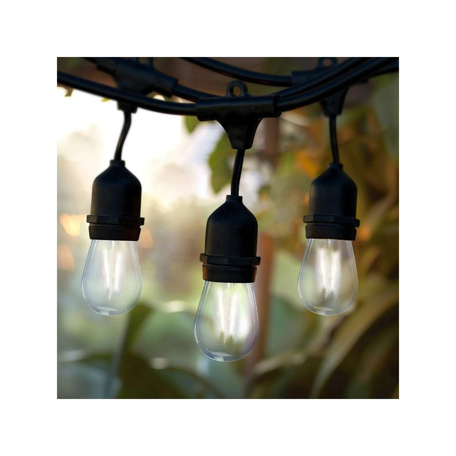 Brightech 7-Bulb LED Ambience Pro 2W 24ft 3000K S14 Indoor Outdoor Plug-in Hanging String Lights Clear Bulb Black Wire