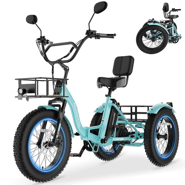 MOONCOOL Electric Tricycle for Adults, 20" x 4" Fat Tire Electric Trike, 48V 500W 3 Wheel Electric Bike, 7 Speed E Trikes for Adults with Removable Battery, Aluminum Frame & Large Basket